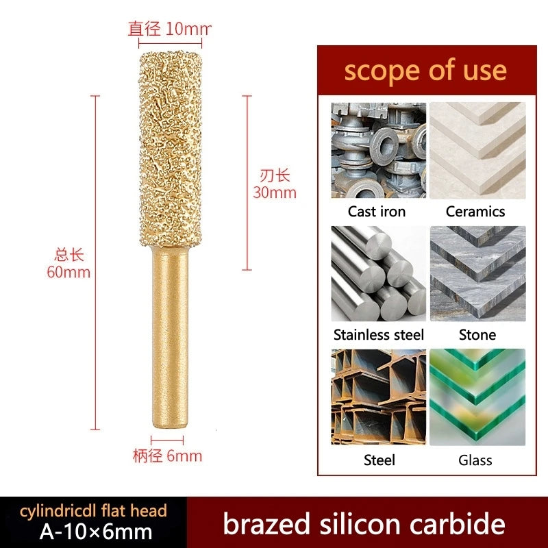 6mm Shank Brazed Diamond Grinding and Polishing Head for Cast Iron Stone Marble Tile - Deburring Metal Processing  Carve