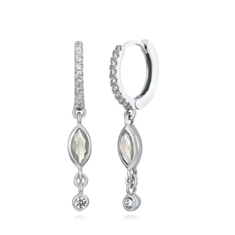 925 Sterling Silver Tassel Hoop Earrings for Women - White Zircon