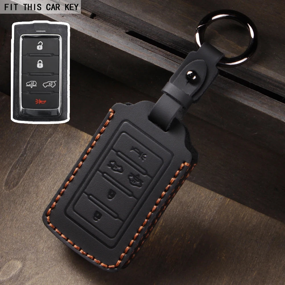 Leather Key Fob Cover for Dodge RAM 1500/2500 TRX, Jeep Grand Cherokee, Chrysler