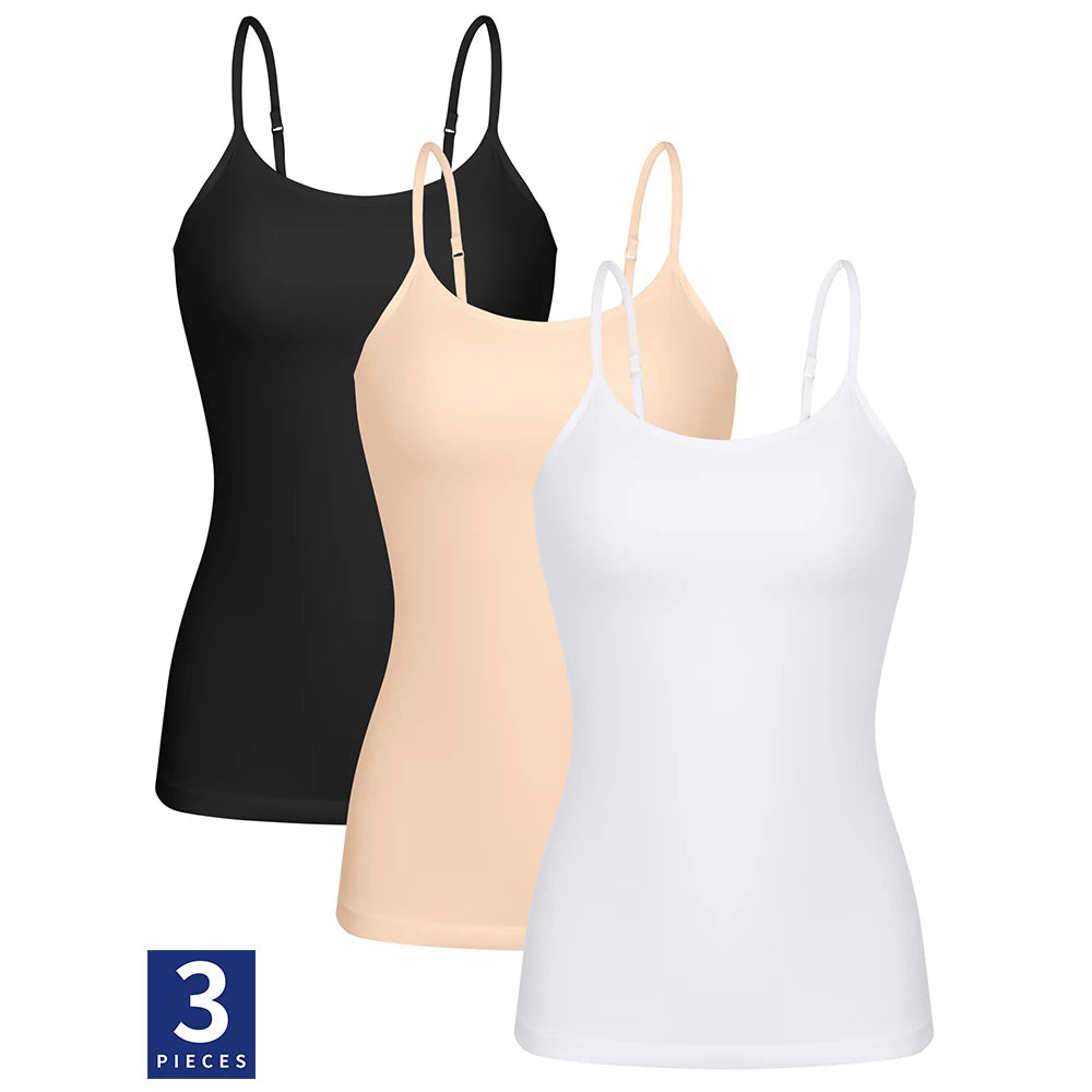 Anfilia Women  Cotton Shelf Bra Camisole Tops Adjustable Spaghetti Strap Tank Top Summer Cami Shirt 3 Pack (No Padded)
