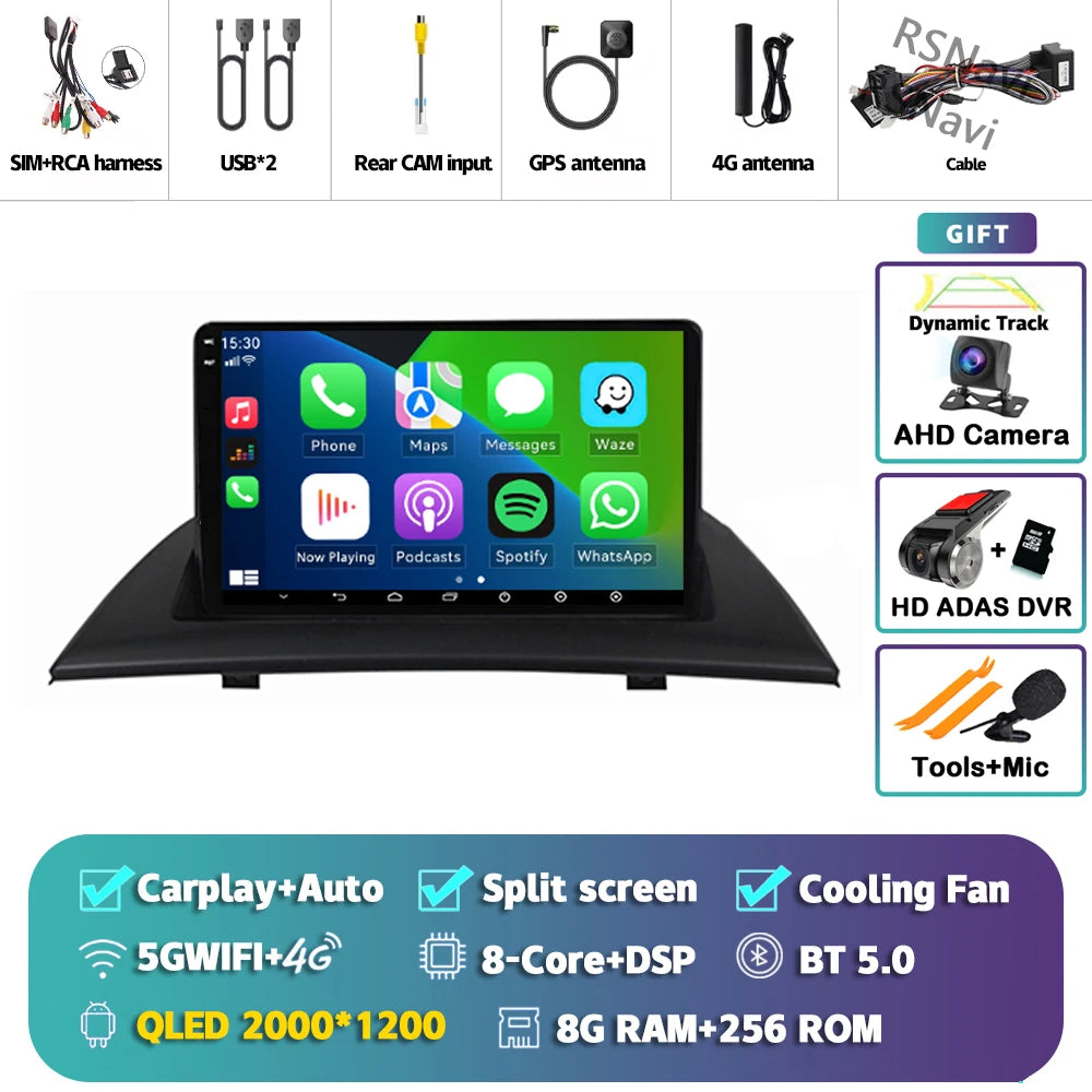 Android 16 Carplay Auto For BMW X3 E83 2004 - 2012 Car Radio GPS Player Multimedia stereo 360 Camera Navigation Video AI Voice
