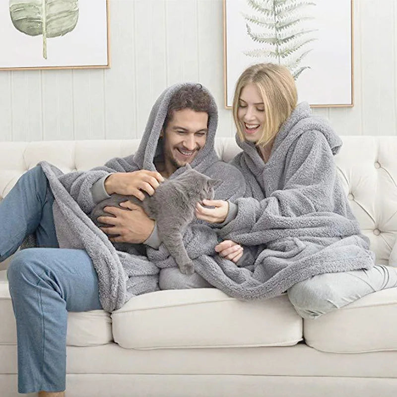 Women's Double-Sided Fleece Hoodie Blanket, Oversized