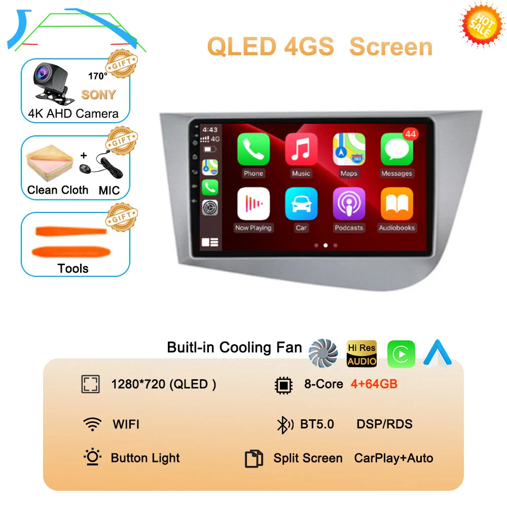 Car Radio Android 16 Navigation GPS Carplay For Seat Leon 2 MK2 2005-2012 Multimedia Video Player Stereo DSP 360 Camera Wifi 4G