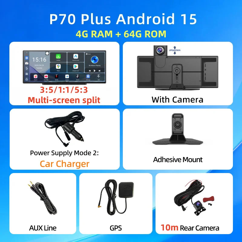 Imagebon P70Plus 11.4" Android 15 Dash Cam with CarPlay & Android Auto