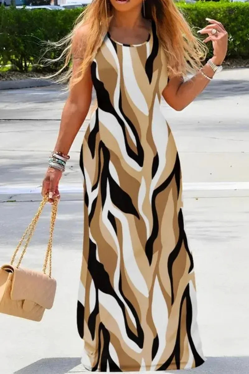Women's Navy Blue Tie-Dye Halter Maxi Dress with Sleeveless Loose Fit - Boho Chic Summer Vacation Beach Evening Gown for Casual