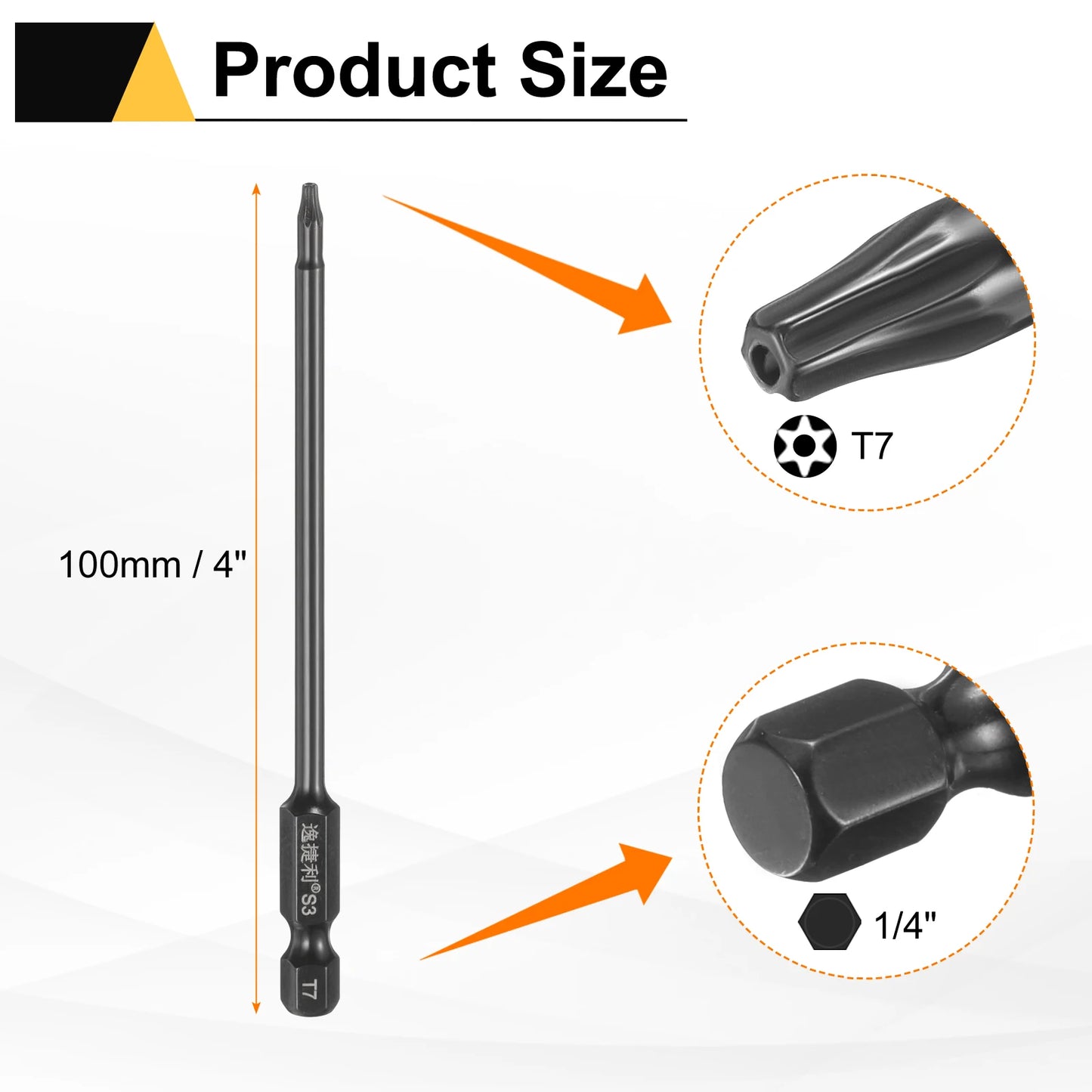 3pcs T6 T7 T8 T9 T10 T15 T20 T25 T27 T30 T40 Torx Screwdriver Bit 1/4" Hex Shank 75mm/100mm Magnetic Tamper Proof Star Hex Bits