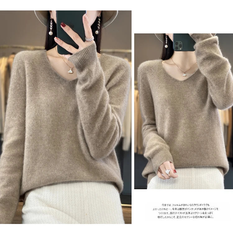Women's Merino Wool V-Neck Sweater
