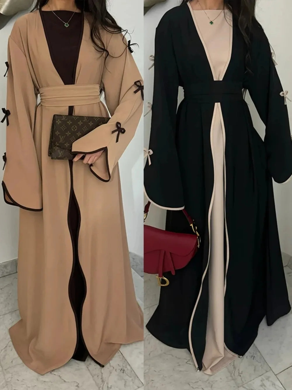 Eid Bow Abaya Women Cardigan Dress Muslim Party Caftan Robe Jalabiya Morocco Dubai Kaftan Islam Vestidos Largos Ramadan 2026