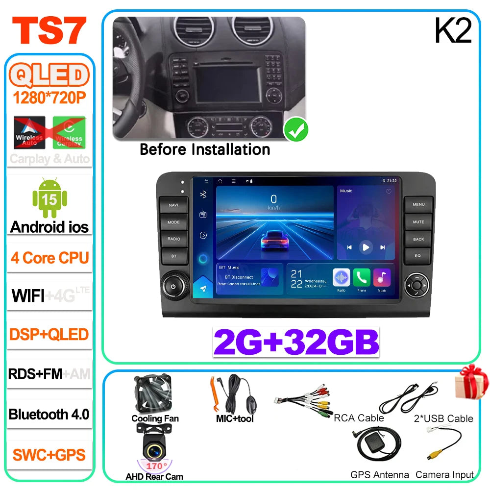Car Stereo with Apple CarPlay & Android Auto, Compatible with Mercedes-Benz M-Class W164 & GL-Class X164