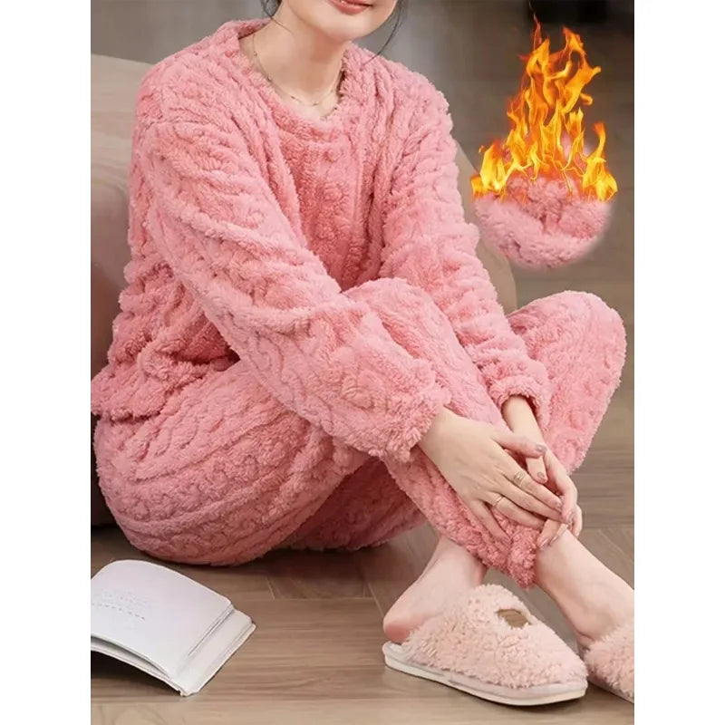 Women's Coral Fleece Jacquard Lounge Set - Top & Pants - photo 6