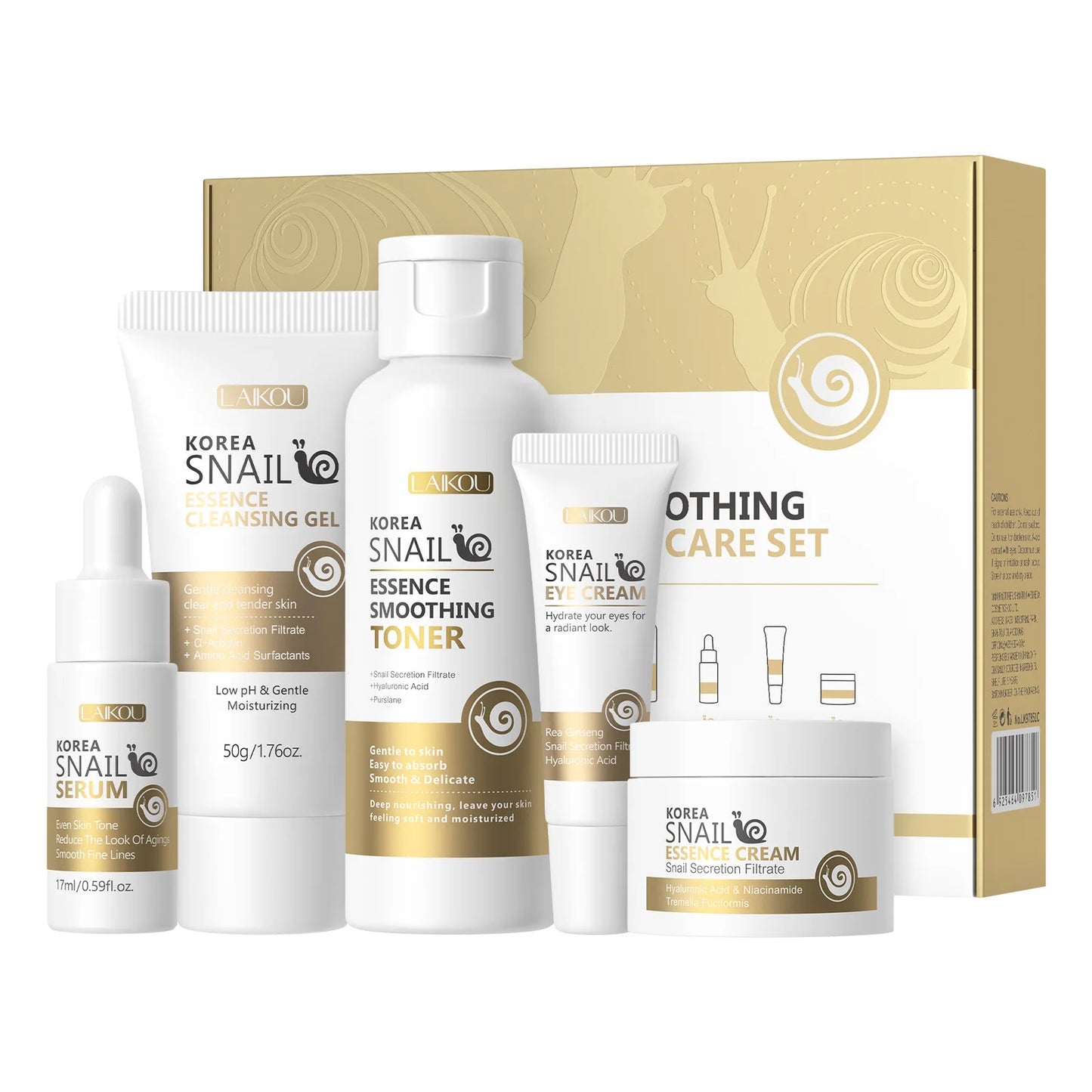 5pcs/set LAIKOU Snail Skin Care Moisturizing Renewing Skincare Collection Anti Wrinkle Hydrating Anti-aging Skin Care Cosmetics