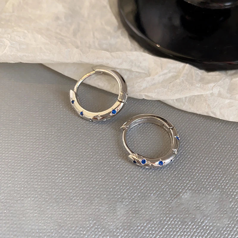 Four-Star Hoop Earrings — Zircon Circle Studs for Women