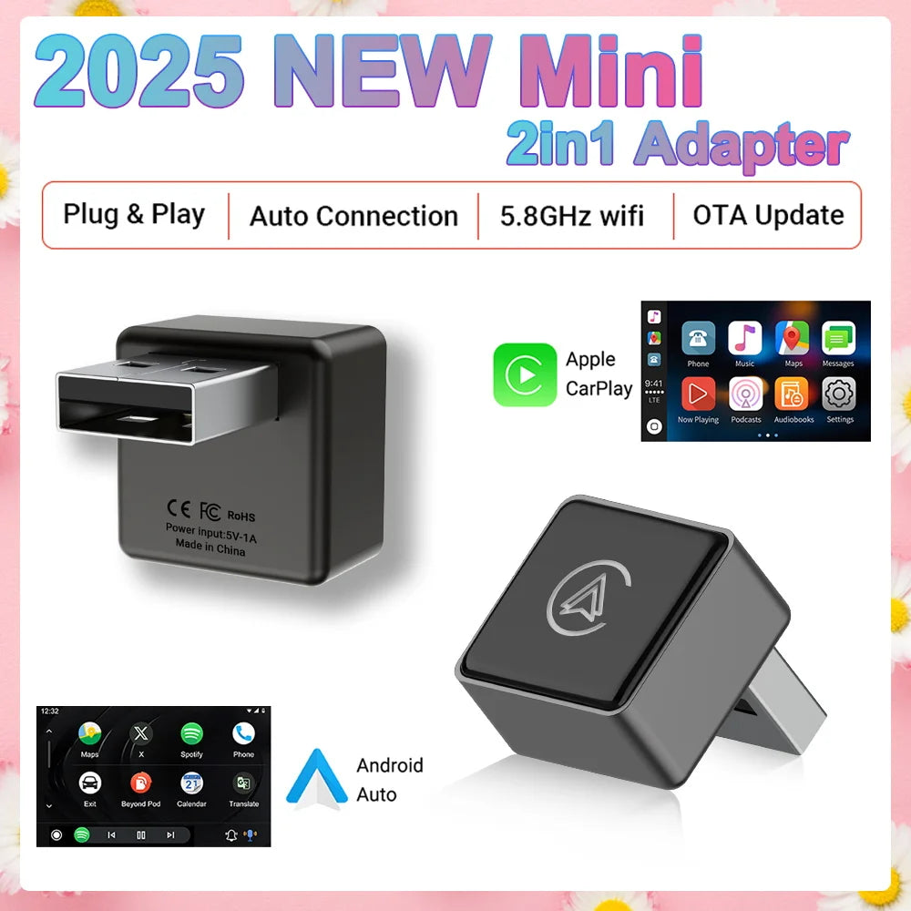 Wireless CarPlay & Android Auto Adapter, Compatible with Toyota, Volvo, Fiat, Kia, Ford & Jeep