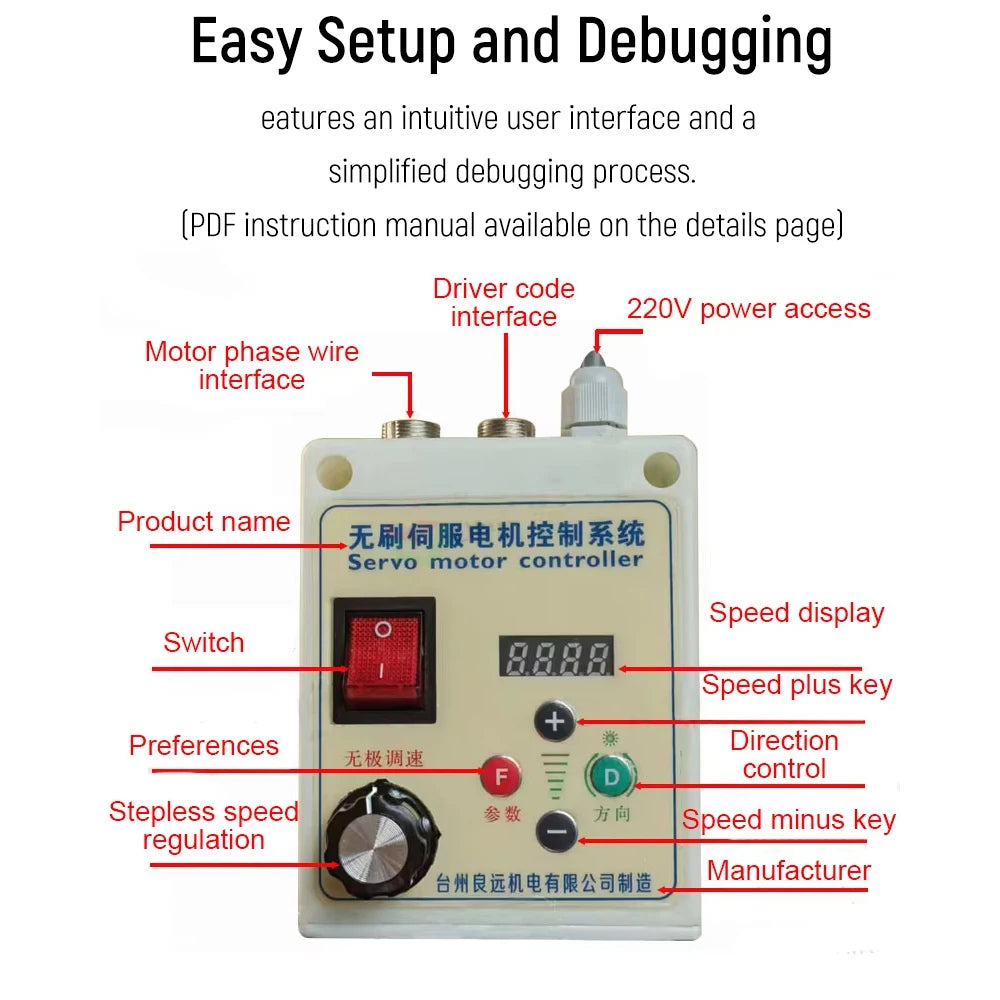 Permanent Magnet DIY Servo Motor Controller Kit Woodworking BLDC Servo Controller Lathe Machine Driver Brushless Motor