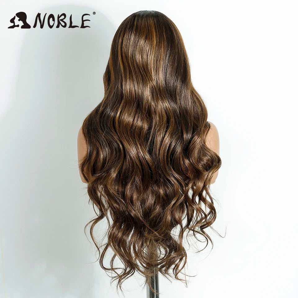 Noble Synthetic Lace Front Wigs For Woman Long Body Wave Wear and Go Glueless Wig Ombre Brown 6x4 Pre Plucked Pre Cut Lace Wig