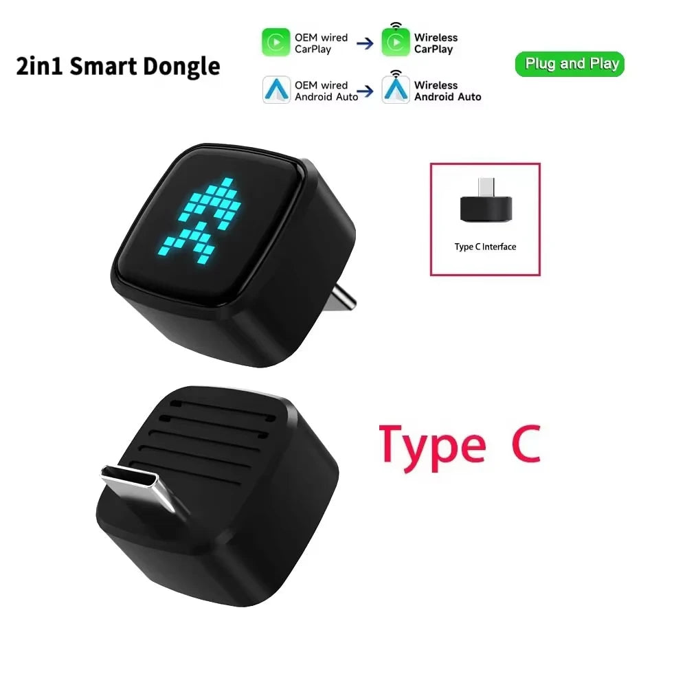 Skilldrive 2026 mini 2 in 1 Wireless CarPlay Apapter Type C Port CarPlay Android Auto USB Converts Wired to Wireless Plug & Play