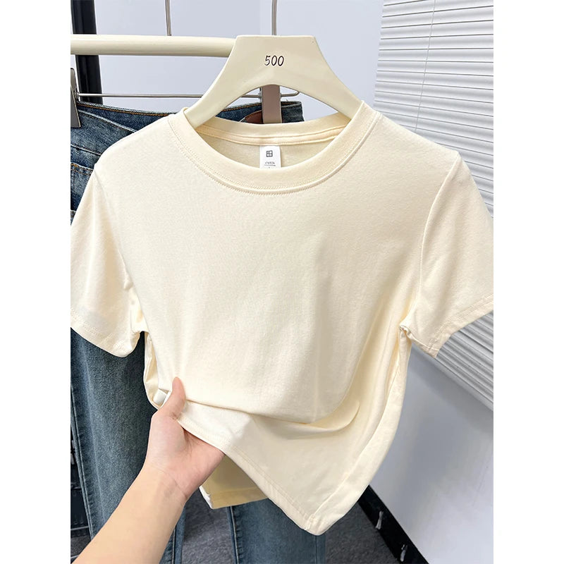 Women's Solid Short Sleeve Tee — Casual Y2K Top
