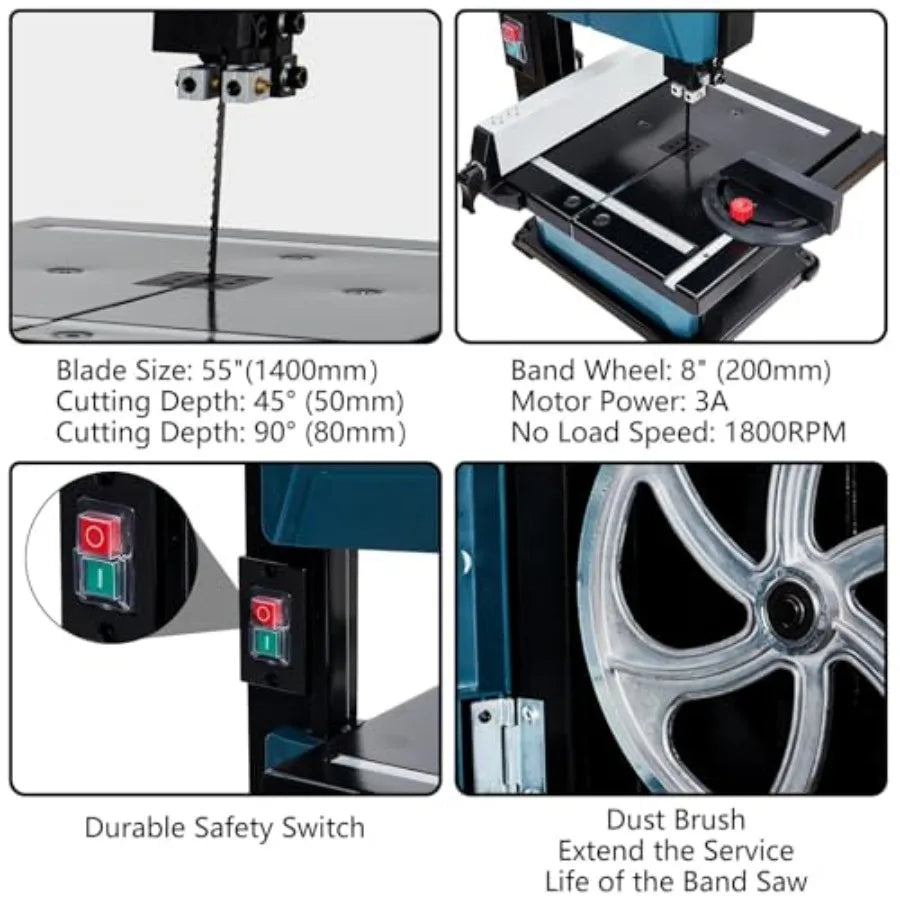 8 Inch Band Saw – 1800RPM Pure Copper Motor | 0-45° Tilting Multi-Angle Precision Cutting Bandsaw