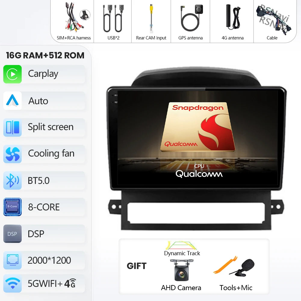 Android 16 Carplay Auto Multimedia Car Radio For Chevrolet Captiva 2008 2009 - 2012 Head Unit Autoradio Stereo Snapdragon Player