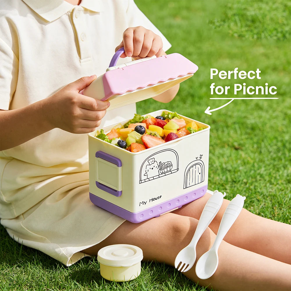 Kids Bento Box with Insulated Food Jar - 4 Compartment Lunch Set - photo 6