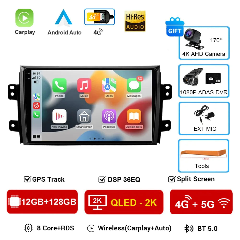 Android 16 Car Radio 4G+WIFI Carplay For Suzuki SX4 2006-2013 For Fiat Sedici 2005-2014 Car Multimedia GPS 2din autoradio