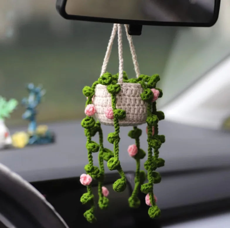 Handmade Crochet Car Styling Plants Succulent Car Plant Ornamentos Decoration Interior Accersories Cute Gift for Women
