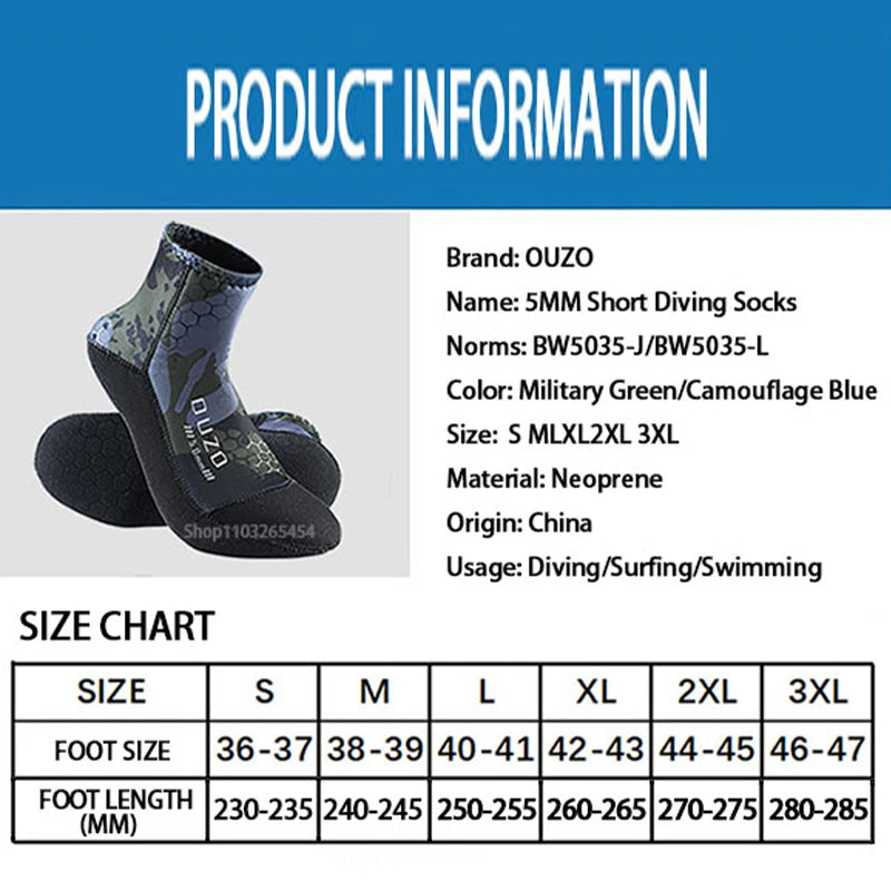 5mm Neoprene Diving Socks — Anti-Slip Surf & Beach Booties for Water Sports