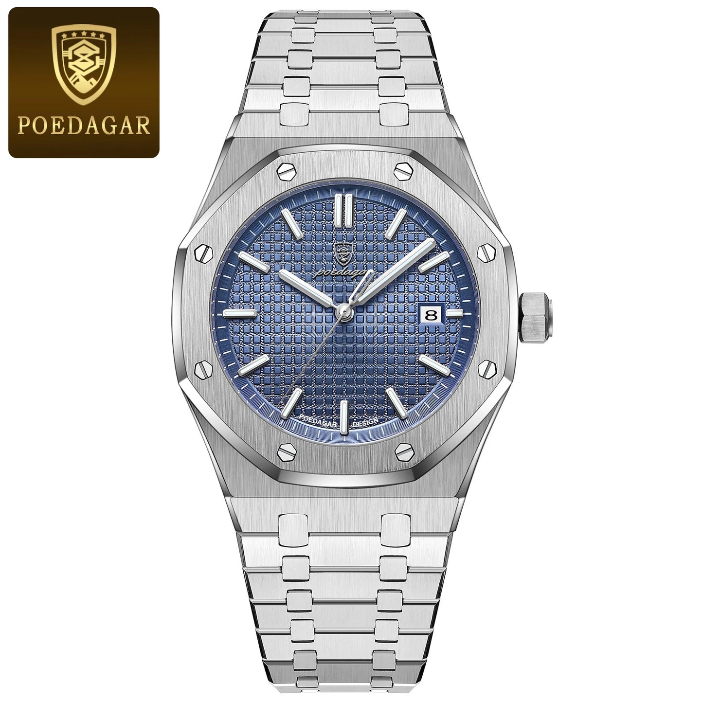 POEDAGAR Men's Quartz Watch — Stainless Steel, Luminous Dial