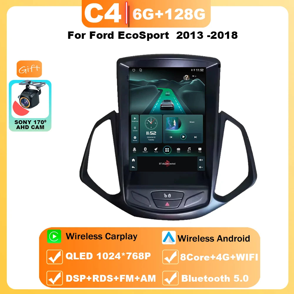 9.7" Car Stereo with Apple CarPlay & Android Auto, Compatible with Ford EcoSport (2013-2018)