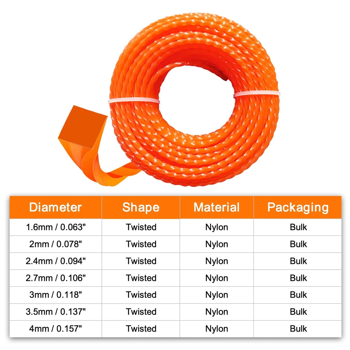 TSES 15m～116m Mowing Nylon Grass Twisted Trimmer Line 1.6mm～4.0mm Brush Cutter Strimmer Line High-Efficiency Brushcutter Line
