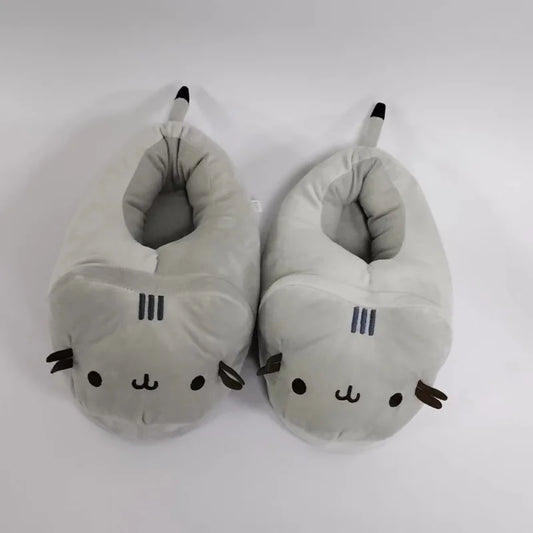 Cartoon Full Covered Cat Slippers Warm Winter Slides Soft Plush Doll Indoor Cute Anime Bedroom Shoes For Man Woman Home Use