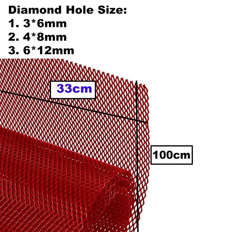 100x33cm Diamond Hole Aluminium Racing Car Bumper Grille Grill Mesh Net Vent Red Blue Tuning Universal Protector Home Garden