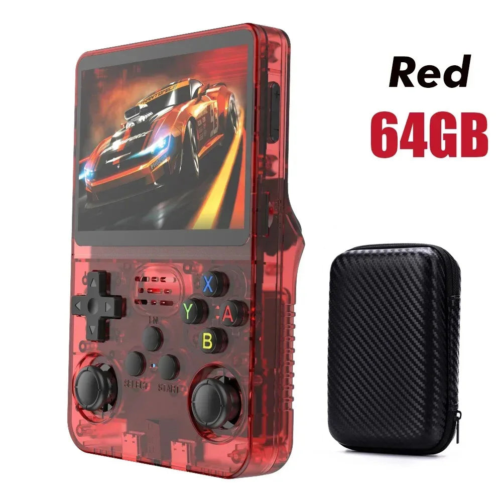 64GB/128GB Open Source R36S Video Game Console Linux System 3.5 Inch IPS Screen Orange Portable Pocket Video Player With bag