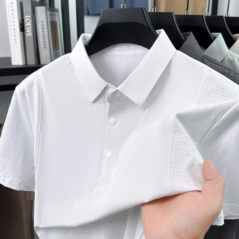 Men's Mesh-Spliced Polo - Breathable Short Sleeve, Casual Lapel