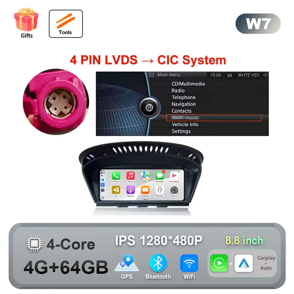 Car Stereo with Apple CarPlay & Android Auto, Compatible with BMW 3 & 5 Series E60 E90 (CCC/CIC)