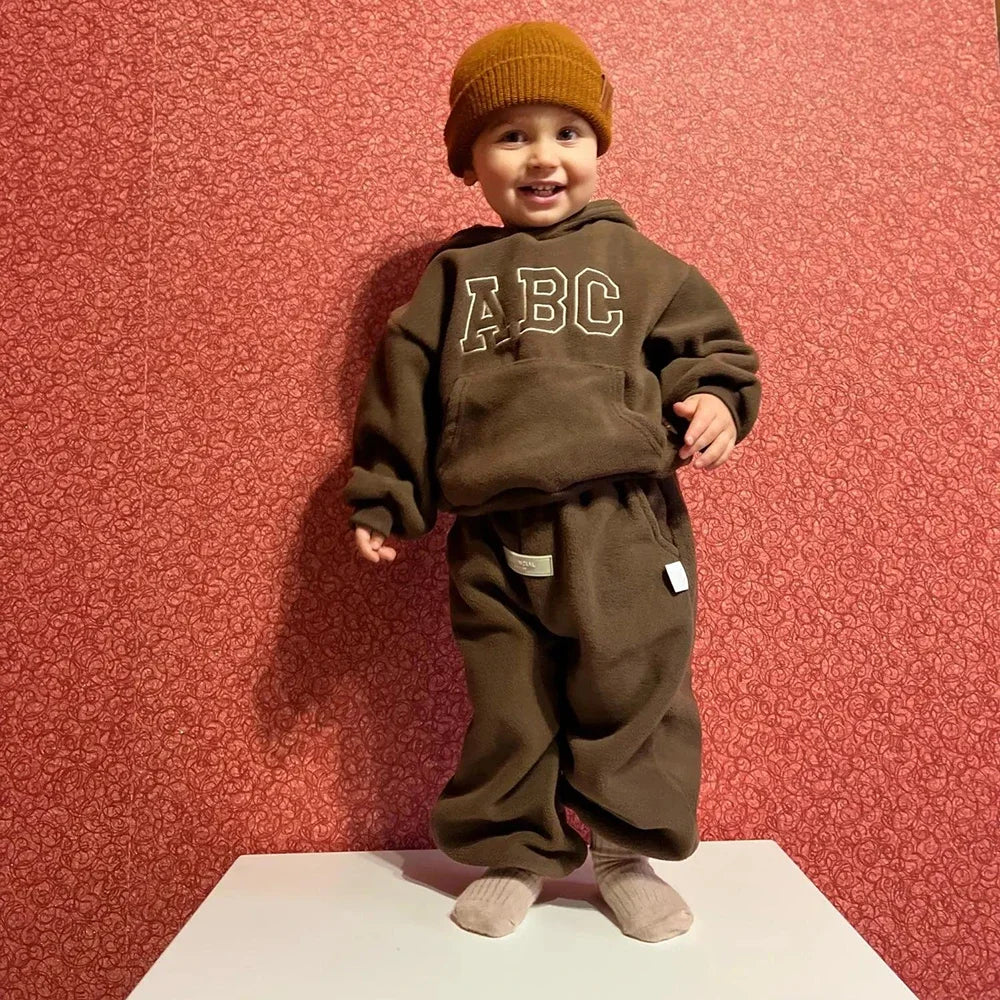 Kids Fleece Hoodie and Pants Set - Letter Print Winter Tracksuit - photo 3