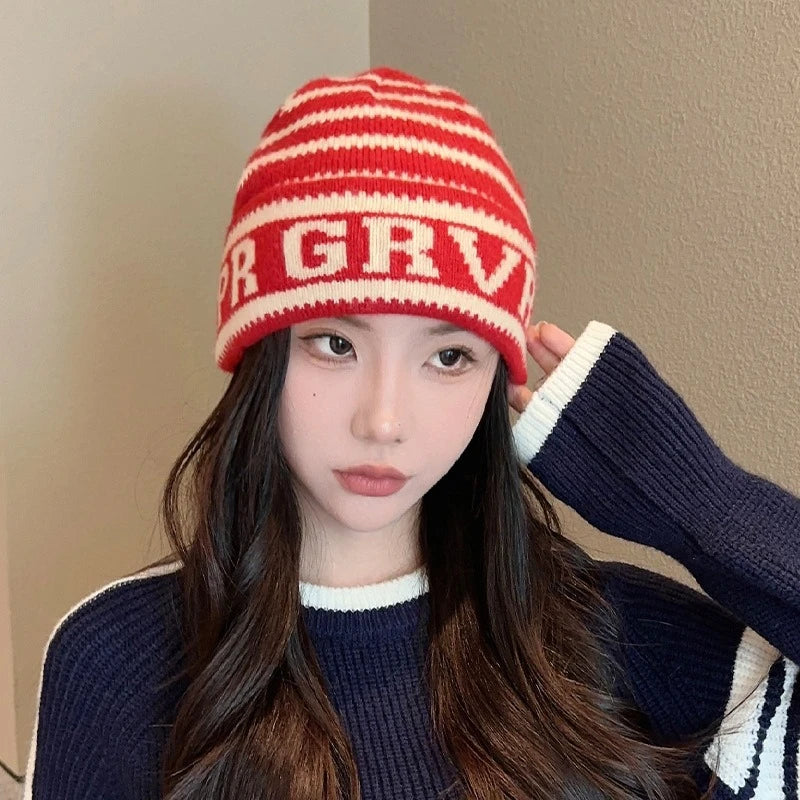 Winter Knitted Hat for Women Beanies Hat Casual Fasion Warm Pullover Hat Outdoor Riding Sports Hat Elastic Skullies Hat