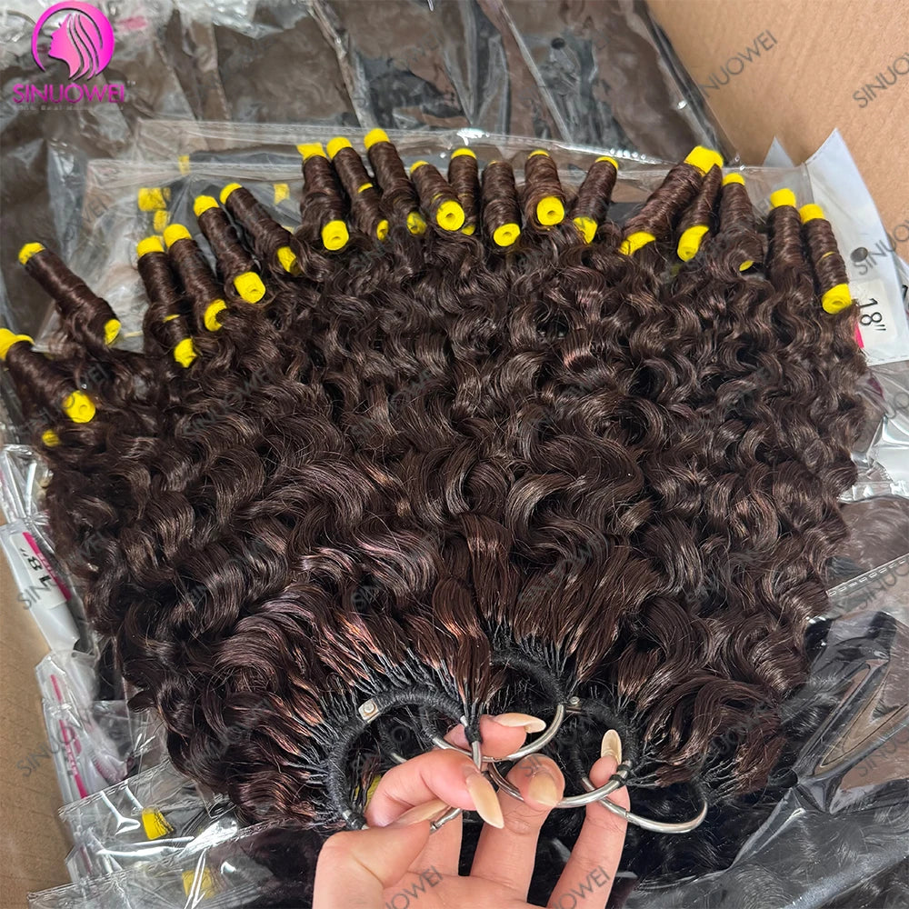 Burmese Curly Chocolate Brown Knots Crochet Human Hair 100% Human Hair Invisible Lightweight Feather Crochet Hair Extensions