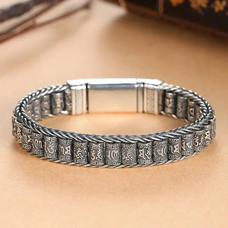 Tibetan Six-Word Mantra Bracelet – Adjustable Beaded Bangle for Men, Meaningful Gift