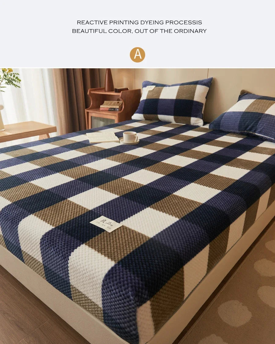 Winter warm coral fleece fitted sheet elastic mattress cover 150x200 fluffy plush bed linen luxury double bed king size