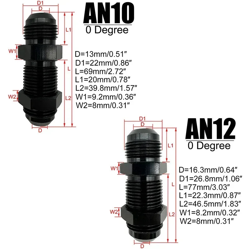 4X 0 Degrees AN3 AN4 AN6 AN8 AN10 AN12 Bulkhead Flare Fitting Union Adapter Fuel Hose Straight Fitting For Tab Rr Wirewall Black