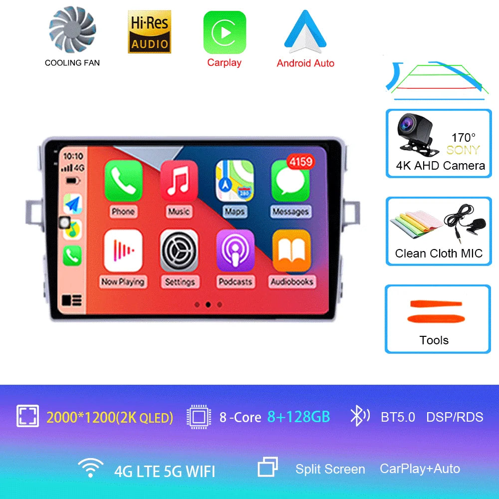 Android Car Stereo for Toyota Verso R20 (2010–2016) — CarPlay, Android Auto, GPS, 4G, RDS, DSP, IPS