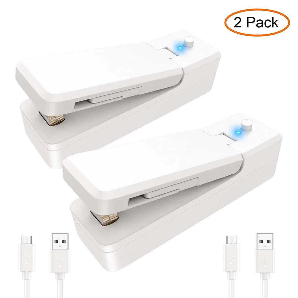 USB Mini Bag Sealer 2-in-1 Portable Heat Sealers Rechargeable Handheld Vacuum Heat Sealers &Cutter for Plastic Bag Storage Food
