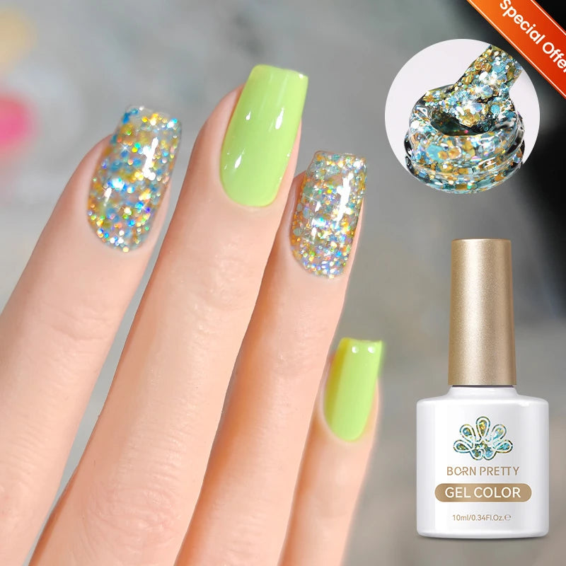 BORN PRETTY Christmas Green Glitter Gel Nail Polish 10ml Sparking Red Glitter White Gold Silver Santa Winter Snowflake Soak Off