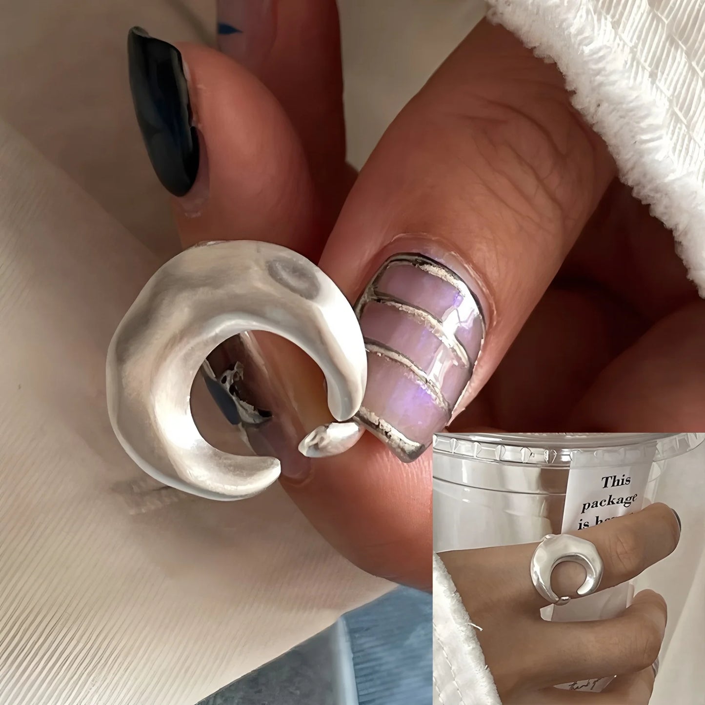 PANJBJ 925 Sterling Silver Hollow Out Rings For Women Three Layered Cross Punk Irregular Vintage Jewelry Gift Dropshipping