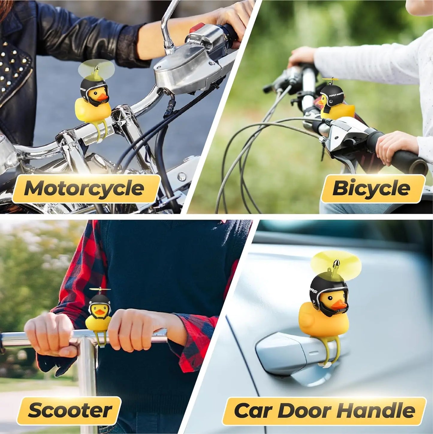 Motorcycle Accessories Cute Duck with Propeller Helmet Broken Wind Rubber Duck Toy Car Bicycle Small Yellow Duck Decor Ornaments