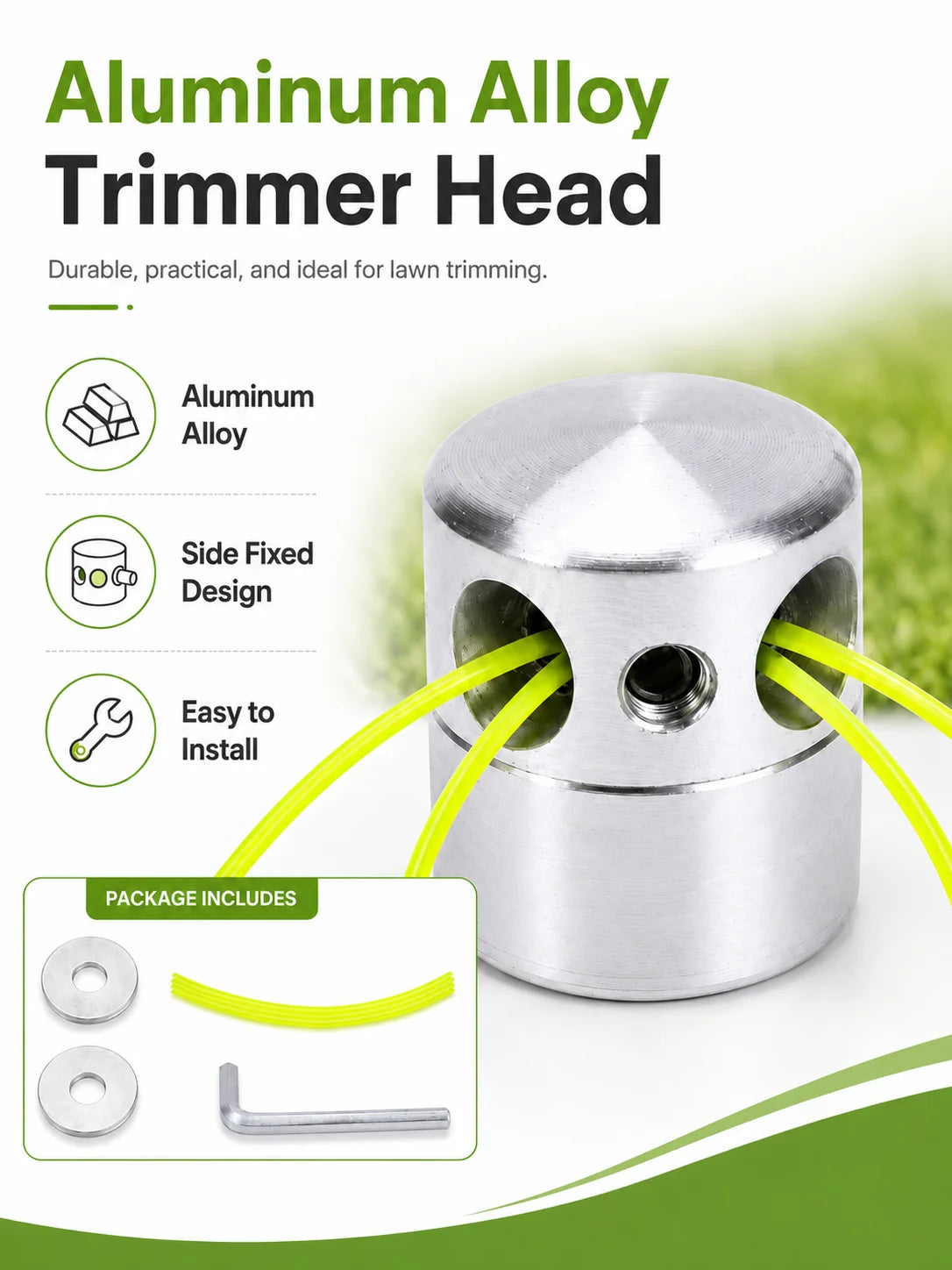 1Pc Aluminum Alloy Trimmer Head, Cylindrical Grass Cutter Head, 1in Hole, Steel Wire Ropes, Lawn Mower Garden Tool