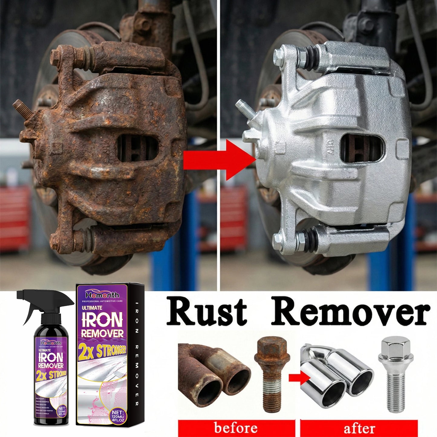 Car Rust Remover Spray 120ml – Powerful Fast-Acting Formula for Wheels, Exhaust Pipes, Metal, Tools & Chains | Bundle Deals Available