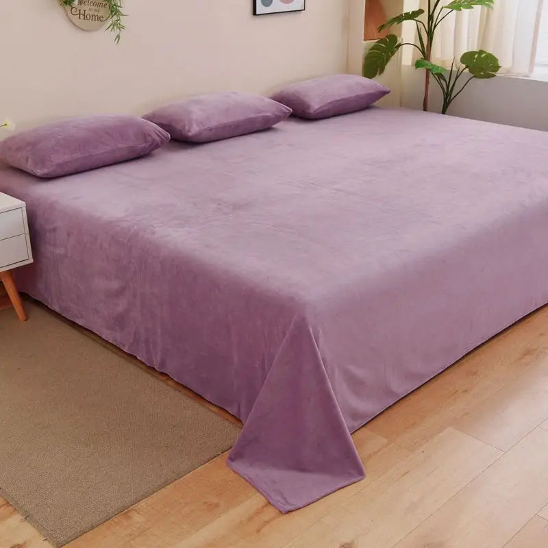 Winter Warm Thick Plush Velvet Flat Sheet Solid Color Large Size Soft Flannel Bed Sheet 350x245cm Not Including Pillowcase