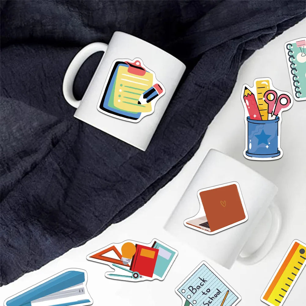 50PCS Creative Back to School Stickers Decorative Phone Cases Notebook Water Cups DIY Personalized Waterproof Stickers